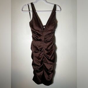 Cache Brown Ruched Midi Dress